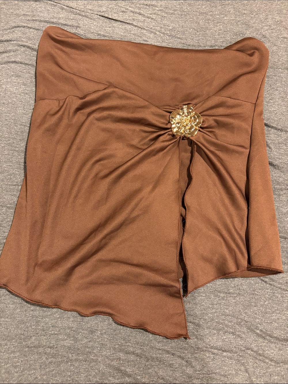 Strapless Asymmetrical Brown Skirt with Gold Accent